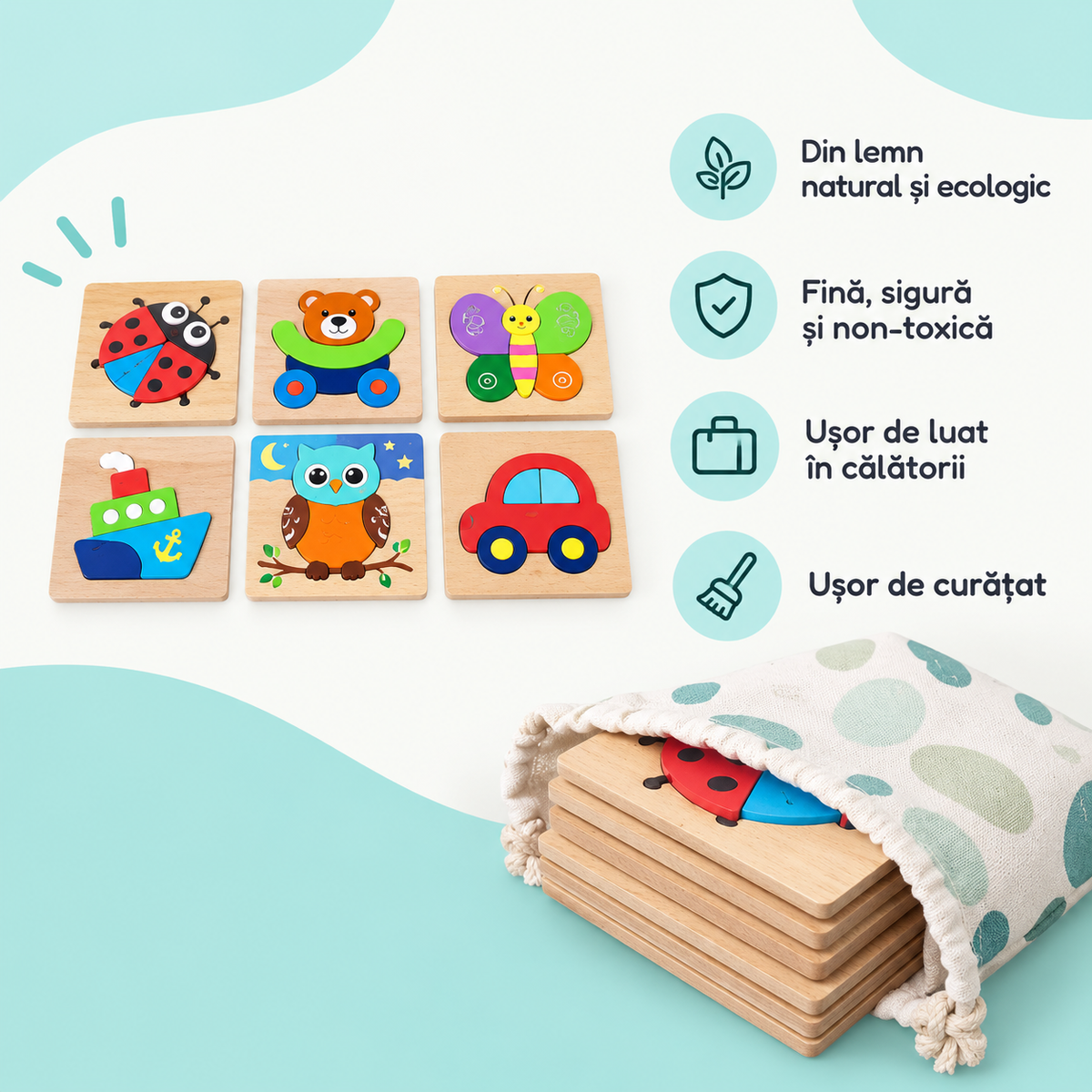 Puzzle-uri Montessori pentru Copii (6 Bucăți)